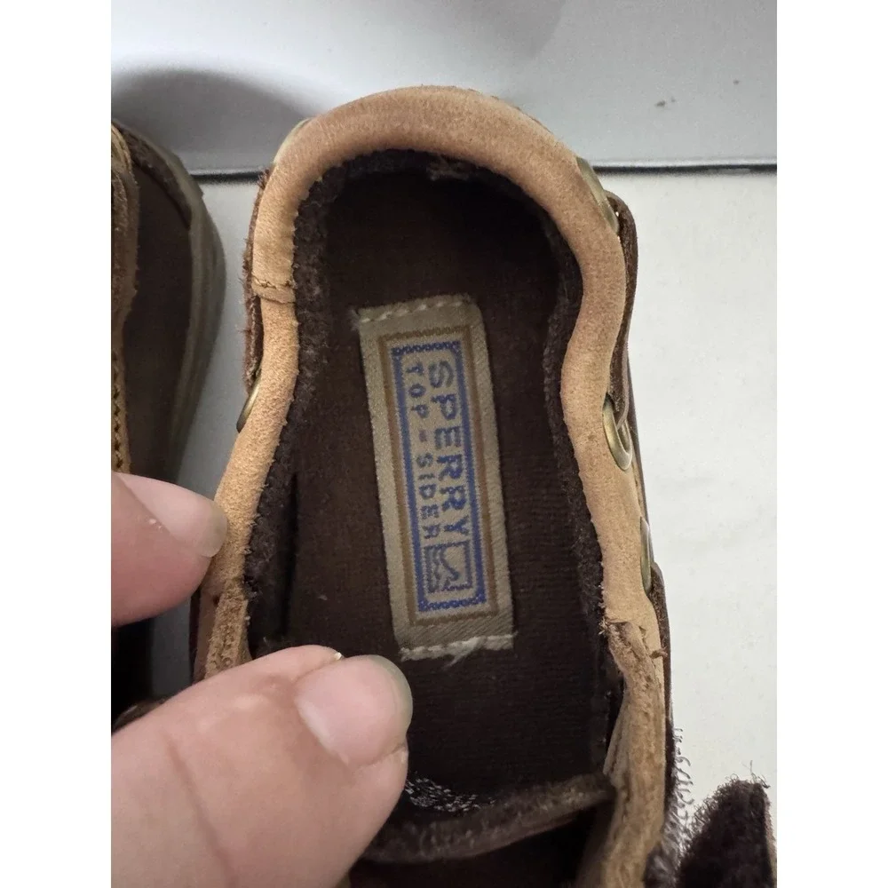 Sperry Leather Loafer Slide On Baby Size 5.5 Brown Hook And Loop Closure Easy On - Picture 7 of 12